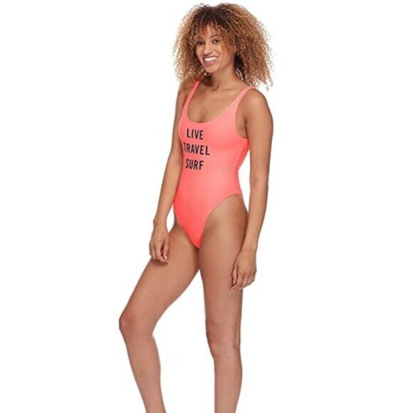 NWT Eidon Surf "Live, Travel, Surf"  blush peach one piece swimsuit, L - Picture 2 of 7